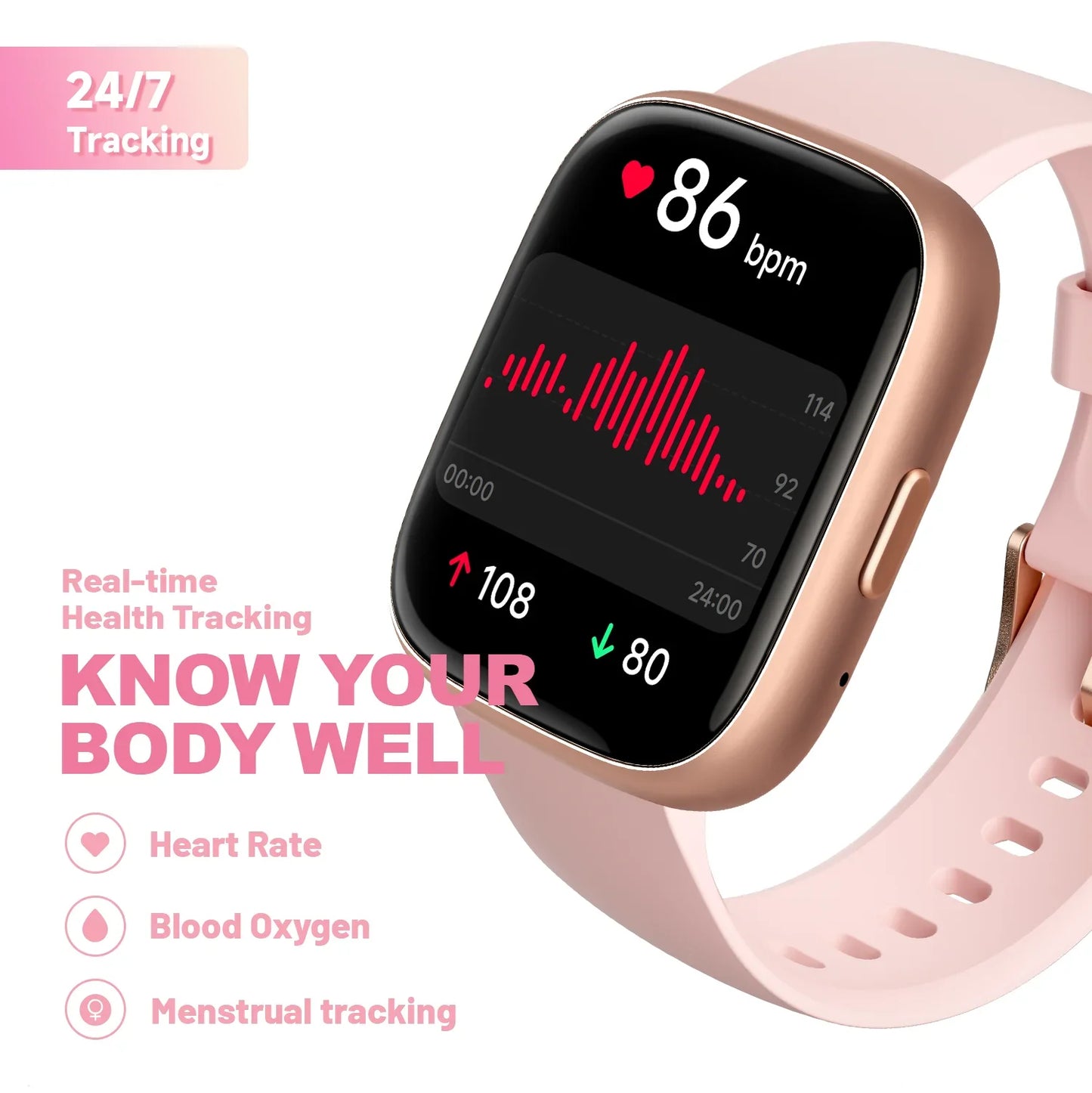 ALEXA HEALTH SMART WATCH - Heart Rate Monitor Sleep Tracker Pedometer IP68 Waterproof Smartwatch Compatible Android iOS